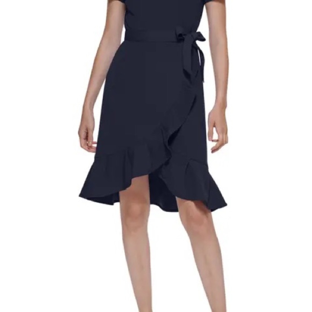 Calvin Klein black Asymmetrical Ruffled Dress